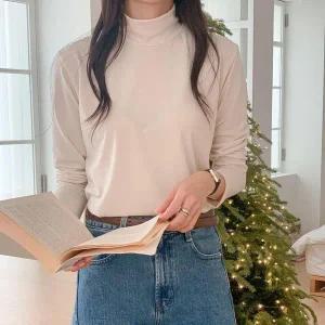 [하프클럽/]여자 반목 폴라티 스판 이너티 무지 베이직핏 티셔츠