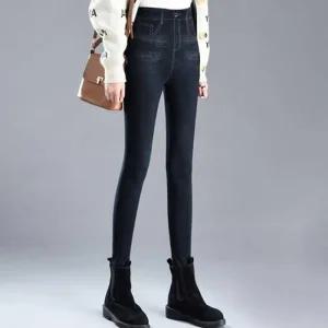 ONM 여성 페이크 청바지st 데님 레깅스 신축성 쫄바지