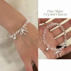 드미온 드롭 리본 팬던트 크리스탈 투명 큐빅 팔찌