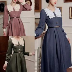 아트박스 교복몰 프렌치 더블카라 진주버튼 롱원피스 3color) 경성의상