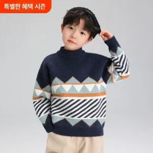 터틀넥 목 티 폴라 캐시미어 니트 기모 스웨터 남자아이 반높이 칼라 두꺼운 2025년 가을 겨울 아동복 큰아
