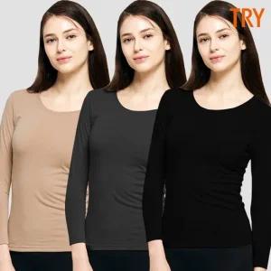 여성 발열내복상의 얇은 보온내의 모달 겨울 긴팔 라운드 기능성