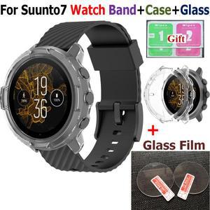 Suunto7 시계 커버용 프레임 및 실리콘 밴드 스트랩 유리 필름 화면 보호기 7 팔찌