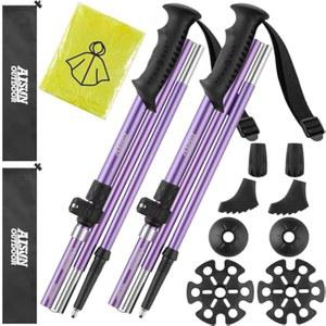 아이수노어도어 경량 조절 트레킹 폴, 알루미늄 접이식 여행용 하이킹 또는 여성 어린이용 지팡이, 일회용 레인코트 하나 포함