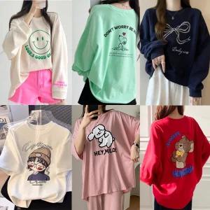 717봄가을상품 빅사이즈 여성맨투맨티셔츠 MTM 여름반팔루즈핏 롱긴팔티여자 (새로본)