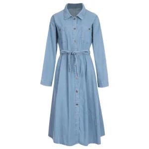 도나 벨티드 데님 원피스 SS-WDR-773-연청