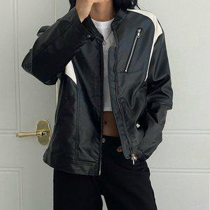[다잇템]여자 가죽 바이크 콘트라스트 바이커자켓 자켓