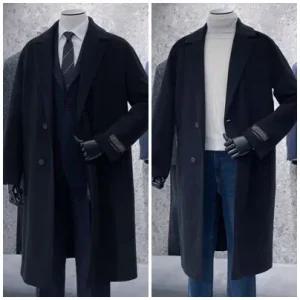 [트루젠]남자 블랙 핸드메이드(+구스패딩) 캐시미어블렌드 세미오버핏 남자 롱코트