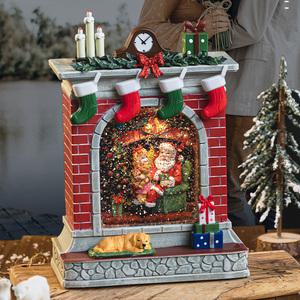 산타클로스 벽난로 오르골 8곡 캐롤 뮤직박스 LED 무드등 조명 크리스마스 선물 소품 장식품 인테리어