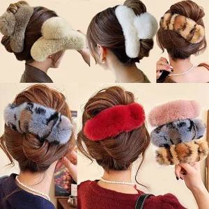 쿠펀 대형 사각 일자 호피 벨벳 밍크 털 헤어 회사 집게핀