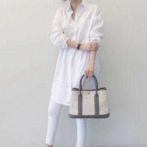 F33861 원피스 셔츠 코디하는 화이트롱 빅사이즈 오버핏 박스핏 여자 롱남방