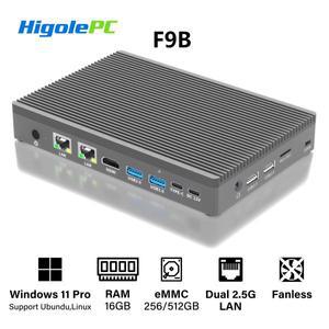 Higole F9B N100 팬리스 NAS 미니 PC, 듀얼 2.5G LAN, 4K 데스크탑 컴퓨터, eMMC 태블릿, 윈도우 11 프로,