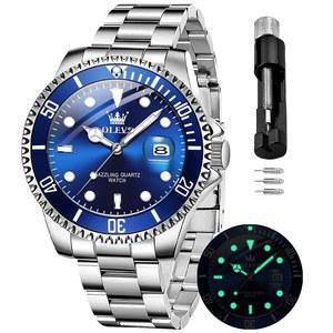 남성용 OLEVS 시계 쿼츠 패션 비즈니스 방수 아날로그 스테인리스 데이트 주간 다이아몬드