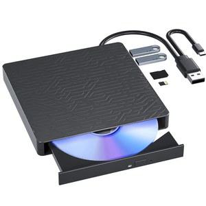 5 in 1 외장 드라이브, 다기능 USB3.0 타입-C 3D 외장 슬림 광학 드라이브 CD DVD 드라이브 버너(SD/TF 포트 )/PC Windows XP/7/8/10/11, Mac, 노트북용 USB3.0 허브 2개