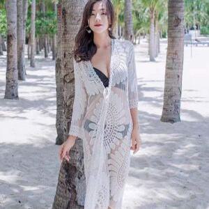 여름 비치 자수 시스루 레이스 로브 가디건 (베이지화이트) TT298