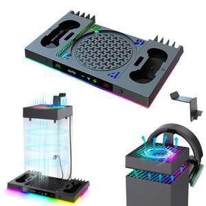 게임 디스크 저장 장치가 있는 Xbox 시리즈 X 컨트롤러용 3레벨 팬 냉각 스테이션이 RGB 충전 도크