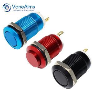 VaneAims 12mm 미니 금속 푸시 버튼 스위치 순간 자체 재설정 산화 레드 옐로우 녹색 검정색 0.5A 2Pin