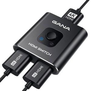HDMI 스위치 4k@60Hz 스플리터, GANA 알루미늄 양방향 스위처 2인치 1아웃, 수동 허브로 Xbox PS5/4/3 블루레이 플레이어 파이어 스틱 Roku와 호환되는 HD를 지원합니다