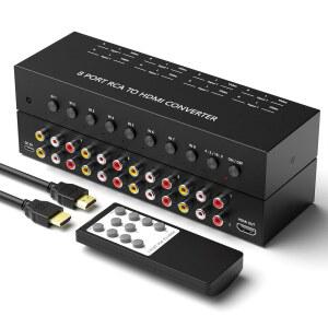 Y.D.F 8 포트 RCA에서 HDMI 변환기 Way RCA 복합 CVBS AV 스위치에서 어댑터로 4:3/16:9 전환, 세가 Xbox PS1 PS2 PS3 N64 NGC SNES WiI VHS VCR 카메라 DVD 지원