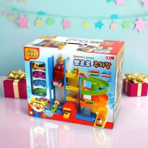 뽀로로 주차장 움직이는 엘리베이터 작동 장난감 미니카 주차타워 회전 트랙 레이싱카 모형