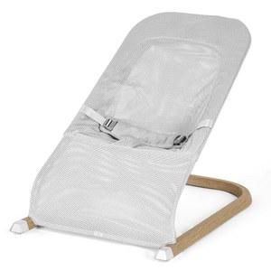 시드퓨처 베이비바운서, 우드 그레인 베이스 자연 진동이 있는 0-12개월 아기용 휴대용 베이비바운서 시트, 그레이