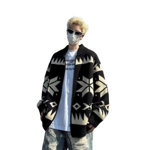 니트 가디건 남성용 패턴 간절기 빅사이즈 집업 블랙 루즈핏