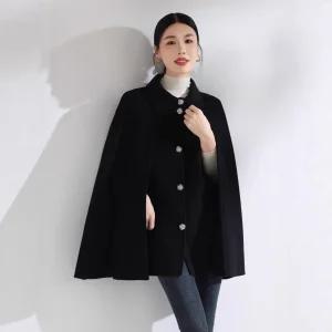망토코트 블랙 가을 겨울 울 중년 여성 롱 하프 핸드메이드 케이프 숄