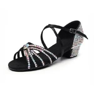 살사화 라틴 댄스화 스포츠 여름 여성 보석 미드힐 구두 줌바 라인