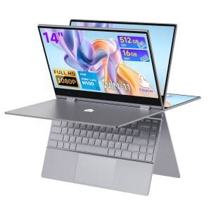 Bmax 노트북 2 in 1 터치스크린 14인치, 16GB LPDDR5 RAM 512GB SSD, 인텔 셀러론 N100 쿼드 코어 프로세서(최대 3.4GHz), 노트북, 백라이트
