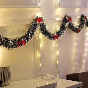 2025 크리스마스 리스 LED 틴셀 가랜드 인공 DIY 조명 메탈릭 트위스트 행잉 벽난로 장식 2m