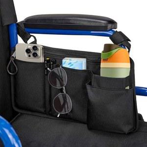 휠체어용 휠체어 사이드백 멀티 포켓 정리함 워커 롤러 스쿠터, 물병 휴대폰 지갑에 맞고 더 내구성이 뛰어난 간편한 설치 컴팩트하고 가벼운 제품