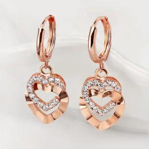 루이델라 14K 18K 여성 데일리 트윈 하트 원터치 금 귀걸이