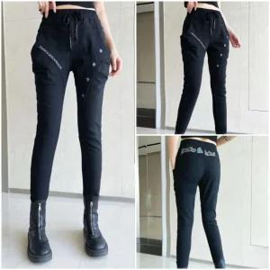 봉숙이 포스타 2025 겨울 기모 신상 따뜻한 여성 스판 허리 밴딩 여자 배기 면 고무줄 팬츠 블랙 검정 색 베기 9부 긴 바지