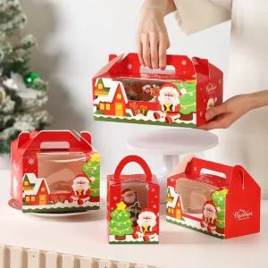 크리스마스 컵케이크 상자 투명 4구 박스 2구 손잡이 6구 포장 머핀 50개 창