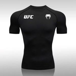 압박 티셔츠 남성용 빠른 건조 반팔 여름 피트니스 러닝 셔츠 타이트 핏 탑 UFC 프린트 남성용 트레이닝
