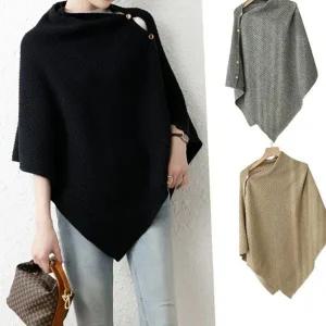 여성니트 숄 무지 케이프 어깨 여성니트 망토 덮개 겨울 가디건 코트