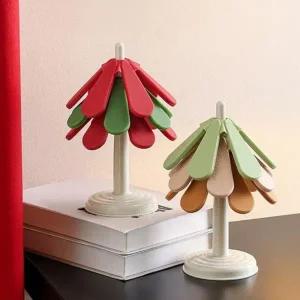 (색상 레드2+다크그린1)크리스마스 포레스트 스탠드 실리콘 트리 냄비받침 컵받침 주방 인테리어 주방용품