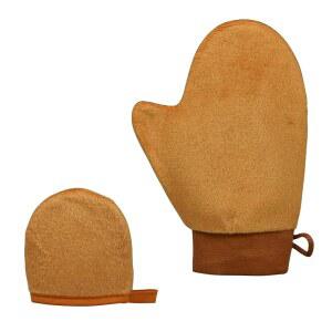 2팩 셀프 태닝 미트 어플리케이터 세트 바디용 엄지와 커프스가 있는 양면 재사용 가능한 선리스 미니 페이스 태너 부드럽고 세탁 가능 1면 1바디