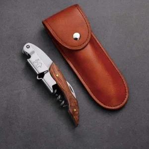 [골드스마일]원목 손잡이 와인 가죽 케이스 포함 오프너