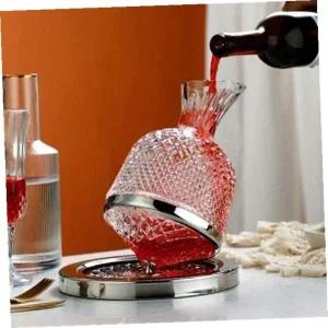 [골드스마일]회전형 크리스털 와인 디켄터 유리 보관 용기 스월링 실버
