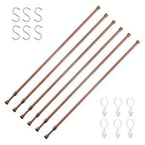 창문용 6팩 텐션 로드 28~48인치 스프링 조절 가능 창문, 샤워기, 문, 주방용 드릴 커튼 없음 (우드 그레인 - 6팩)