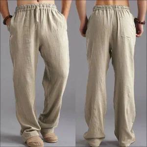남자 린넨 와이드 팬츠 허리밴딩 데일리 면마 여름바지