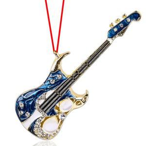 D4DREAM 기타 크리스마스 장식 - 크리스마스 트리 장식용 금속 기타 걸이 장식 블루 일렉트릭 기타 음악 장식품 크리스마스 선물 음악 애호가를 위한 선물