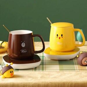 샤크팡 워머 머그워머 홈카페 데우기 5단계온도조절 인덕션 블랙 타원형모델 사무실 보온 조절