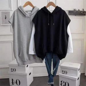 [콩심팥심]핏 여자후드조끼 여성검정조끼 데일리 여자후드베