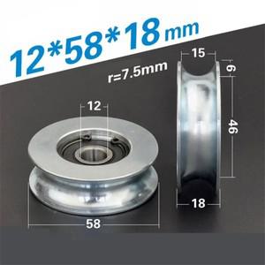 1pcs 12x58x18mm U 그루브/V 휠 45  스틸 와이어 로프 크로싱 롤러 6201 베어링 가이드 휠 클립 스프링