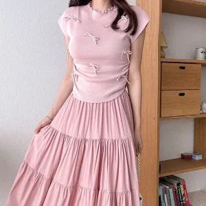 [하프클럽/]여자 돌만 긴치마 티어드 여름투피스 세트