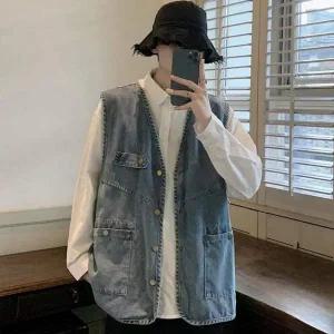 남녀공용 캐주얼 레트로 복고 빈티지 데님 청조끼 여성뽀글이조끼