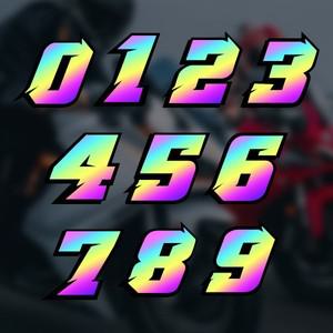 호환 2PCS 오토바이 레이싱 아랍어 숫자 스티커 DIY Refit 반사 무지개 번호 헬멧 자동차 스타일링 3D 데칼