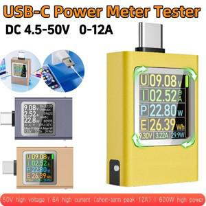 Type-C USB 전력계 테스터 LCD 컬러 스크린 디스플레이 다기능 전압 전류계 실시간 모니터링 DC 4.5-50V 0-